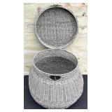 Large Wicker Lidded Storage Basket, 16.5 Inches Tall