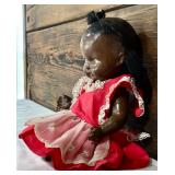 Vintage Topsy Composition Doll with Original Paint and Red Dress