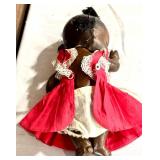 Vintage Topsy Composition Doll with Original Paint and Red Dress