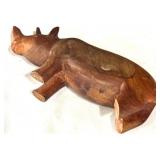 Set of 2 Vintage Hand-Carved Wooden Animal Figures - Rhino and Elephant