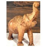 Set of 2 Vintage Hand-Carved Wooden Animal Figures - Rhino and Elephant