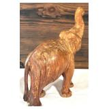 Set of 2 Vintage Hand-Carved Wooden Animal Figures - Rhino and Elephant