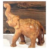 Set of 2 Vintage Hand-Carved Wooden Animal Figures - Rhino and Elephant