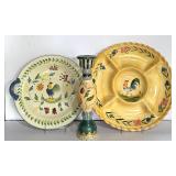 Set of 3 Hand-Painted Rooster Motif Ceramic Serving Pieces