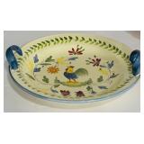 Set of 3 Hand-Painted Rooster Motif Ceramic Serving Pieces