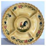 Set of 3 Hand-Painted Rooster Motif Ceramic Serving Pieces