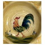 Set of 3 Hand-Painted Rooster Motif Ceramic Serving Pieces