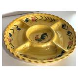 Set of 3 Hand-Painted Rooster Motif Ceramic Serving Pieces