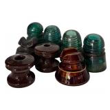 Collection of 8 Vintage Ceramic and Glass Electrical Insulators