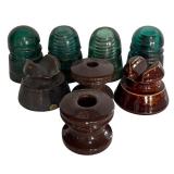 Collection of 8 Vintage Ceramic and Glass Electrical Insulators