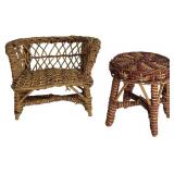 Assorted Vintage Doll Furniture with Plush Bear Guard