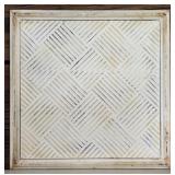 Two Decorative Whitewashed Metal Wall Hangings and Rustic Medal Chalkboard Stand