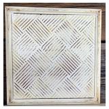 Two Decorative Whitewashed Metal Wall Hangings and Rustic Medal Chalkboard Stand