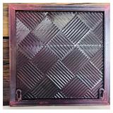 Two Decorative Whitewashed Metal Wall Hangings and Rustic Medal Chalkboard Stand