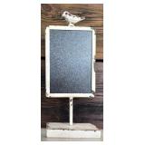 Two Decorative Whitewashed Metal Wall Hangings and Rustic Medal Chalkboard Stand