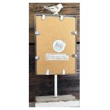 Two Decorative Whitewashed Metal Wall Hangings and Rustic Medal Chalkboard Stand