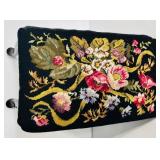 Beautiful Queen Anne Style Dark Wood Floral Embroidered Stool / Bench