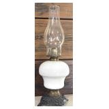 Vintage Metal and Milk Glass Petit Oil Lamp