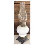 Vintage Metal and Milk Glass Petit Oil Lamp