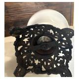 Vintage Metal and Milk Glass Petit Oil Lamp