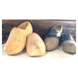 Unique Wooden Vintage Open Toe Mule and Antique Wooden Scandinavian Hand Carved Klompen Mules