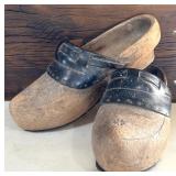 Unique Wooden Vintage Open Toe Mule and Antique Wooden Scandinavian Hand Carved Klompen Mules