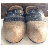 Unique Wooden Vintage Open Toe Mule and Antique Wooden Scandinavian Hand Carved Klompen Mules