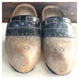 Unique Wooden Vintage Open Toe Mule and Antique Wooden Scandinavian Hand Carved Klompen Mules