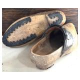 Unique Wooden Vintage Open Toe Mule and Antique Wooden Scandinavian Hand Carved Klompen Mules