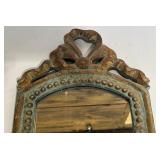 Vintage or Antique-Style Decorative Mirror, Carved High Relief Reproduction Plaque and Abstract Winged Angel Wall Sconce Candleholder Terra Cotta and English Wall Wings