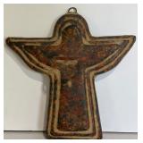 Vintage or Antique-Style Decorative Mirror, Carved High Relief Reproduction Plaque and Abstract Winged Angel Wall Sconce Candleholder Terra Cotta and English Wall Wings