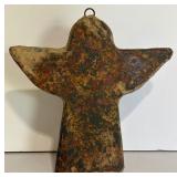 Vintage or Antique-Style Decorative Mirror, Carved High Relief Reproduction Plaque and Abstract Winged Angel Wall Sconce Candleholder Terra Cotta and English Wall Wings