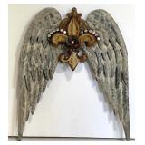 Vintage or Antique-Style Decorative Mirror, Carved High Relief Reproduction Plaque and Abstract Winged Angel Wall Sconce Candleholder Terra Cotta and English Wall Wings