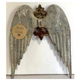 Vintage or Antique-Style Decorative Mirror, Carved High Relief Reproduction Plaque and Abstract Winged Angel Wall Sconce Candleholder Terra Cotta and English Wall Wings