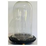 Two Glass Cloches on Wooden Pedestal one with Decorative Tin Sacred Hearts