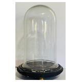 Two Glass Cloches on Wooden Pedestal one with Decorative Tin Sacred Hearts