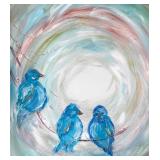 Original 20 x 16 Artwork with Three Blue Birds