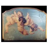 Decorative Home Decor Lot with Cherub Art, Ornate Birdcage, and Framed Art