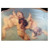 Decorative Home Decor Lot with Cherub Art, Ornate Birdcage, and Framed Art