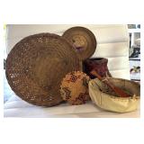 Collection of 6 Vintage Woven Baskets Assorted Styles