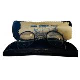 Antique Round Eyeglasses with Metal Frames and Case