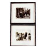 Pair of Framed Frank Sutcliffe Sepia Photographs, Quayside Fish Stall and Girls Skaning Mussels