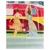 Framed Watercolor Artwork of Dancing Women