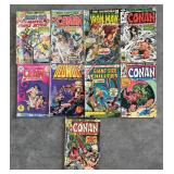 Lot of 9 Vintage Marvel and DC Comic Books Including Conan, Iron Man, Beowulf, and More