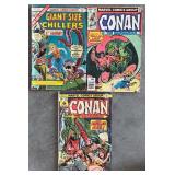 Lot of 9 Vintage Marvel and DC Comic Books Including Conan, Iron Man, Beowulf, and More