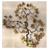 Vintage Mid Century Handcrafted Metal Wall Art Sculpture with Gold Leaf Accents Vintage Mid Century Handcrafted Metal Wall Art Sculpture with Gold Leaf Accents