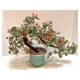 Vintage Jade and Stone Flower Bonsai Tree in Ceramic Pot Vintage Jade and Stone Flower Bonsai Tree in Ceramic Pot