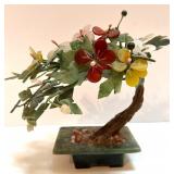 Jade Bonsai Tree Sculpture with Multi-Color Carved Stone Flowers Jade Bonsai Tree Sculpture with Multi-Color Carved Stone Flowers