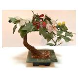 Jade Bonsai Tree Sculpture with Multi-Color Carved Stone Flowers Jade Bonsai Tree Sculpture with Multi-Color Carved Stone Flowers