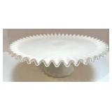 Vintage Fenton Milk Glass Cake Stand with Silver Crest Edge Vintage Fenton Milk Glass Cake Stand with Silver Crest Edge